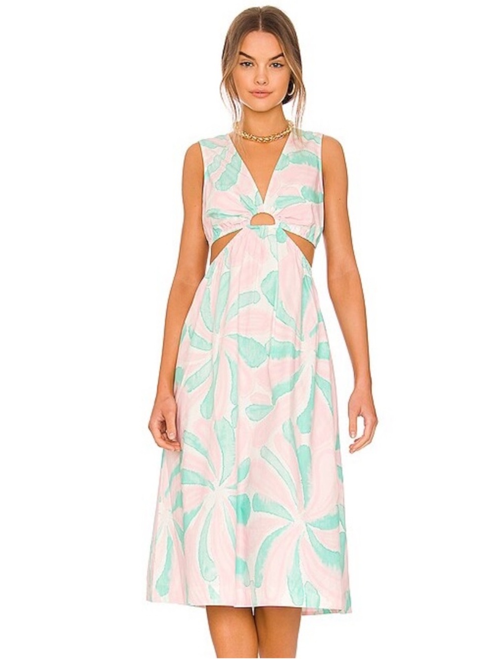 Rails Rizo Sleeveless Cutout Midi Dress Women Size Medium Pink Green